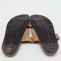 Pre Owned صندل هيرميس شيبر جلد وزخرفة شامواه بيج مقاس 46