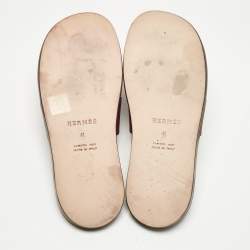 Pre Owned Hermes Burgundy Leather Izmir Flat Slides Size 41