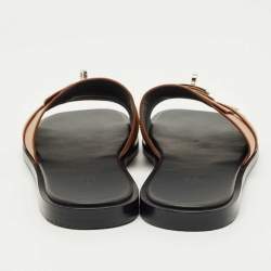 Pre Owned Hermes Brown Leather Gabriel Slide Sandals Size 43
