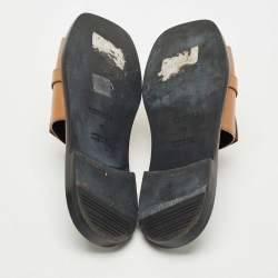 Pre Owned Hermes Brown Leather Gabriel Slide Sandals Size 43