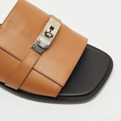 Pre Owned Hermes Brown Leather Gabriel Slide Sandals Size 43