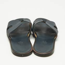 مملوكة مسبقًا Hermes Navy Blue Leather Izmir Flat Slides Size 41
