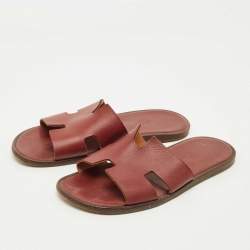 Pre Owned Hermes Burgundy Leather Izmir Flat Sandals Size 41
