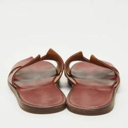 Pre Owned Hermes Burgundy Leather Izmir Flat Sandals Size 41