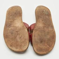 Pre Owned Hermes Burgundy Leather Izmir Flat Sandals Size 41