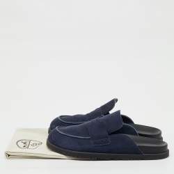 Pre Owned Hermès Navy Blue Suede Go Mules Size 43