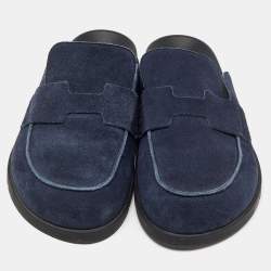 Pre Owned Hermès Navy Blue Suede Go Mules Size 43