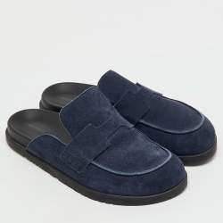 Pre Owned Hermès Navy Blue Suede Go Mules Size 43