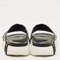 Pre Owned Hermes Black Leather Infra Flat Slides Size 42