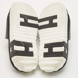 Pre Owned Hermes Black Leather Infra Flat Slides Size 42