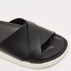 Pre Owned Hermes Black Leather Infra Flat Slides Size 42
