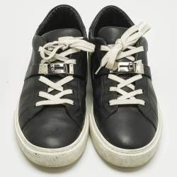 Pre Owned Hermes Black Leather Day Lace Up Sneakers Size 43