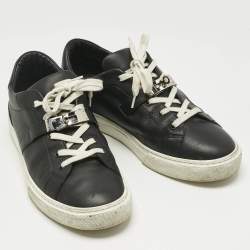 Pre Owned Hermes Black Leather Day Lace Up Sneakers Size 43