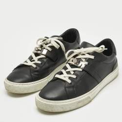 Pre Owned Hermes Black Leather Day Lace Up Sneakers Size 43
