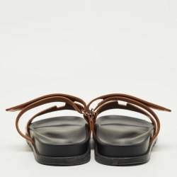 Pre Owned Hermès Brown Leather Chypre Flat Slides Size 40