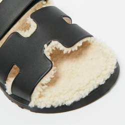 Pre Owned Hermes Black Leather Chypre Sandals Size 40.5