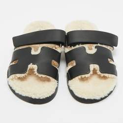 Pre Owned Hermes Black Leather Chypre Sandals Size 40.5