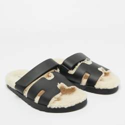 Pre Owned Hermes Black Leather Chypre Sandals Size 40.5