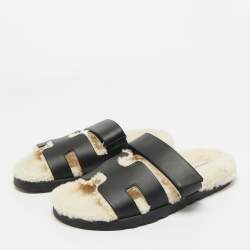 Pre Owned Hermes Black Leather Chypre Sandals Size 40.5