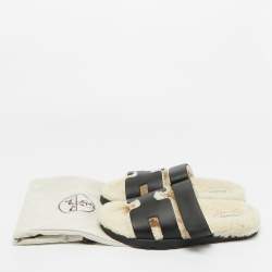 Pre Owned Hermes Black Leather Chypre Sandals Size 40.5