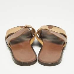 Pre Owned Hermes Two Tone Leather Izmir Flat Slides Size 43