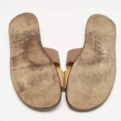 Pre Owned Hermes Two Tone Leather Izmir Flat Slides Size 43