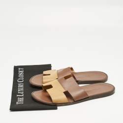 Pre Owned Hermes Two Tone Leather Izmir Flat Slides Size 43