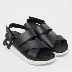 Pre Owned Hermes Black Leather Electric Sandals Size 42