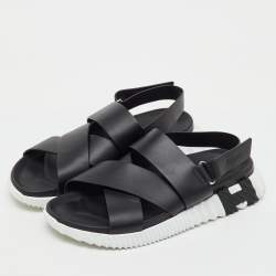 Pre Owned Hermes Black Leather Electric Sandals Size 42
