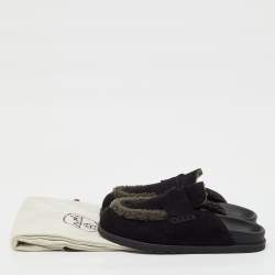 Pre Owned Hermès Black/Grey Suede and Shearling Fur Go Mules Size 41