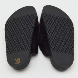 Pre Owned Hermès Black/Grey Suede and Shearling Fur Go Mules Size 41