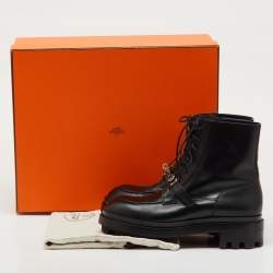 Pre Owned Hermes Black Leather Funk Ankle Boots Size 41