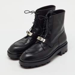 Pre Owned Hermes Black Leather Funk Ankle Boots Size 41