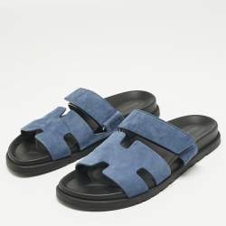 Pre Owned Hermès Blue Suede Chypre Flat Sandals Size 42