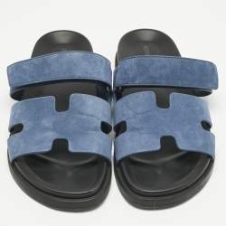 Pre Owned Hermès Blue Suede Chypre Flat Sandals Size 42
