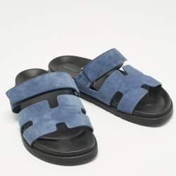 Pre Owned Hermès Blue Suede Chypre Flat Sandals Size 42