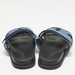 Pre Owned Hermès Blue Suede Chypre Flat Sandals Size 42