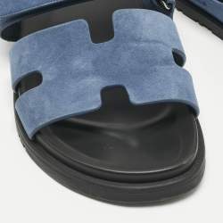 Pre Owned Hermès Blue Suede Chypre Flat Sandals Size 42
