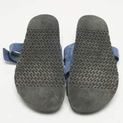 Pre Owned Hermès Blue Suede Chypre Flat Sandals Size 42