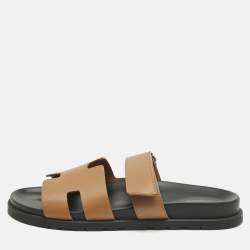 Pre Owned Hermès Brown Leather Chypre Sandals Size 43.5
