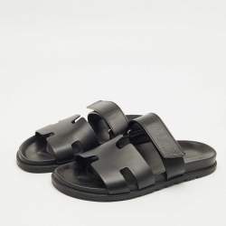 Pre Owned Hermes Black Leather Chypre Sandals Size 41.5