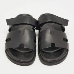 Pre Owned Hermes Black Leather Chypre Sandals Size 41.5