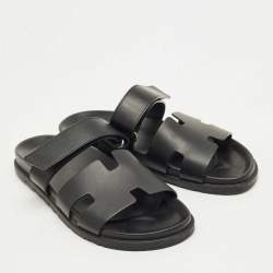 Pre Owned Hermes Black Leather Chypre Sandals Size 41.5