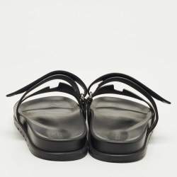 Pre Owned Hermes Black Leather Chypre Sandals Size 41.5