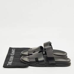 Pre Owned Hermes Black Leather Chypre Sandals Size 41.5