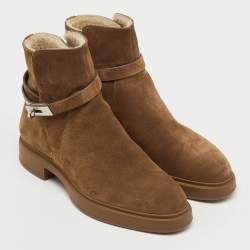 Pre Owned Hermès Brown Suede  Veo Ankle Length Boots Size 42.5