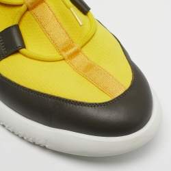 Pre Owned Hermes Yellow Knit Fabric and Leather Duel Athletic Low Top Sneakers Size 43