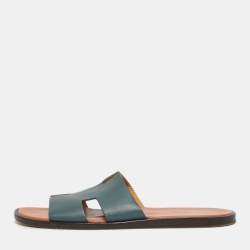 Pre Owned Hermes Blue Leather Izmir Flat Slide Sandals Size 43.5