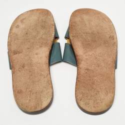 Pre Owned Hermes Blue Leather Izmir Flat Slide Sandals Size 43.5