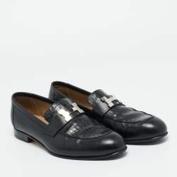 Pre Owned Hermes Black Crocodile Leather and Leather Loafers Size 41.5